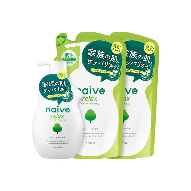 商品详情 - 日本KRACIE嘉娜宝 NAIVE 纯植物性润泽沐浴乳 自然花香款限量套组 含正装+2袋补充包 - image  0