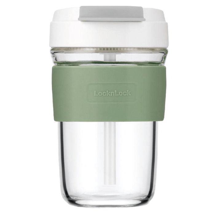 LOCK&LOCK Soda Cup Glass Water Cup Portable Coffee Cup With Lid Simple High Beauty Green Straw Mouth 460ml