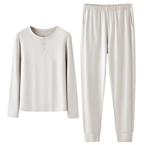 【中国直送】TIMESOOD モダール 春秋用パジャマ M サンドグレー/セット 夏用空調服 抗菌・防ダニ 長袖 ホーム服