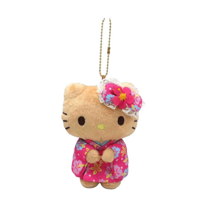 【일본 직배송】 산리오 일본 Hello Kitty 밀색 기모노 시리즈 봉제 인형 키홀더 참 1개