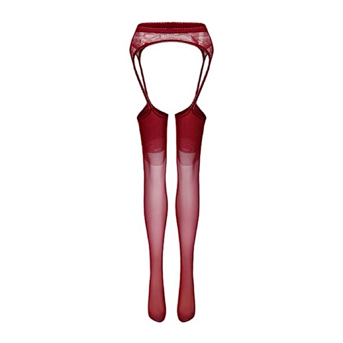 Sexy High Thigh Lace Belt Sheer Stockings - One Size Red