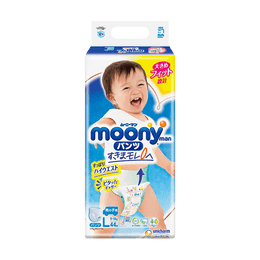 日本MOONY尤妮佳 暢透系列 嬰兒拉拉褲學步褲 尿不濕尿布 男寶寶專用 L號 9-14kg 44片入