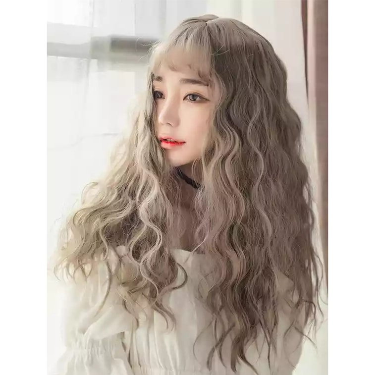 【中国直邮】尚青丝 长波浪羊毛逼真空气刘海泡面长卷发头套 60cm焦糖色(中长款)1件 5