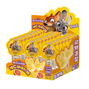 Zootopia Collaboration Vitamin C Lollipop Gummy Candy Blood Orange Flavor  24 sticks 10.15 oz【0 White Sugar 0 Fat】