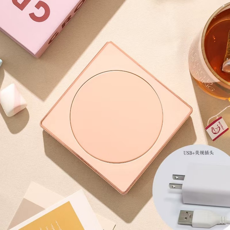 Electric Cup Warmer Apricot 1 Pc US Plug 55°C Constant Temperature Gravity Sensor Auto Shut-Off USB Heated Coaster Hand Warmer Business Gift 4