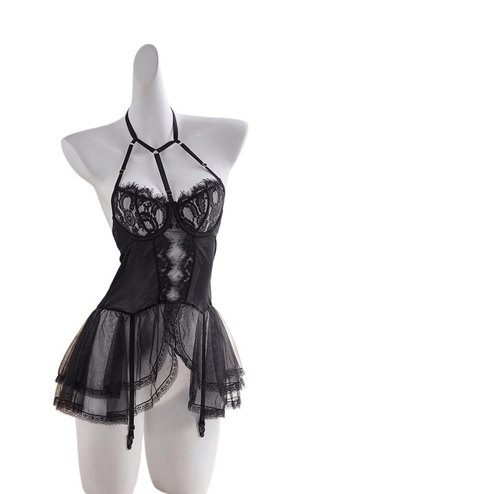 【中國直郵】 傑士邦 蕾絲聚攏情趣內衣性感睡衣裙床上約會戰袍誘惑顯大免脫大碼 黑色s碼*1件