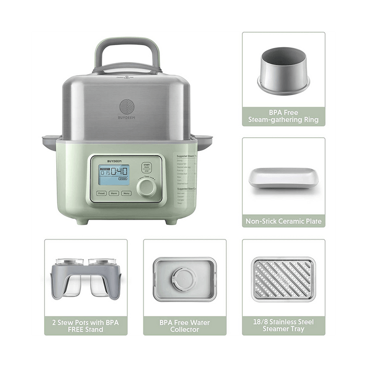 BUYDEEM北鼎 家用多功能隔水蒸燉鍋電蒸籠 智慧預約保溫 急速上汽 5L G563 #淺杉綠 聖誕新年情人節父親節母親節禮物 9