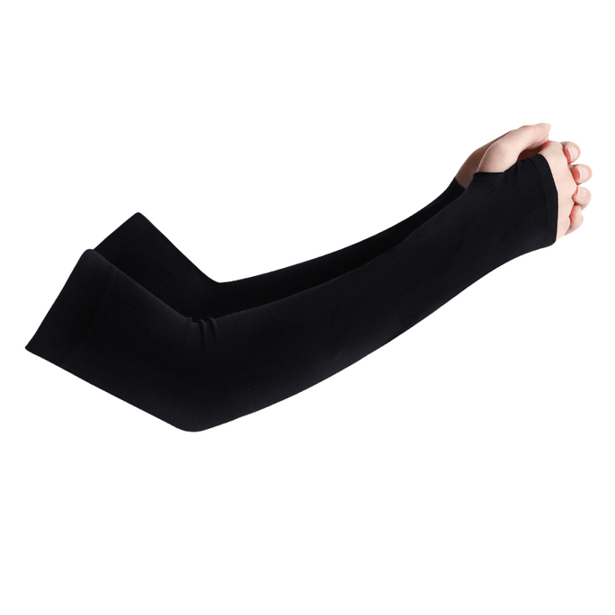Sunscreen Ice Sleeve Ice Silk UV Protective Arm Cover Finger Style Black 2 Pairs