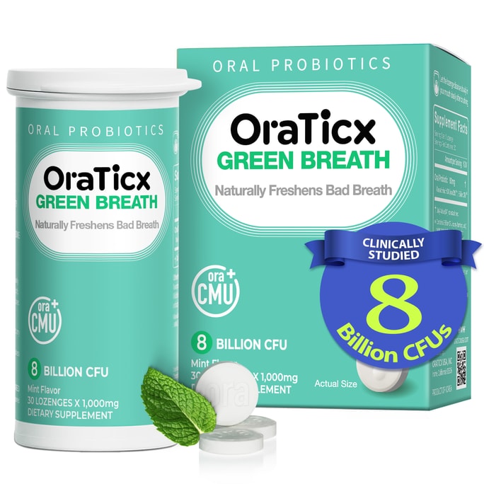 OraTicx Green Breath Oral Probiotics No More Bad Breath Mint Flavor 30 Lozenges