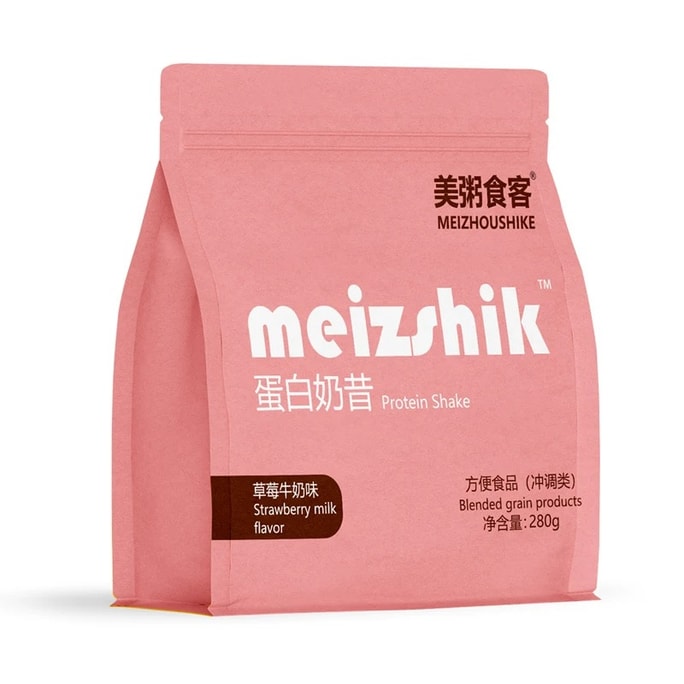 梅州石科 ストロベリーミルク風味プロテインシェイク 食事代替パウダー - 満腹感、栄養満点の朝食、軽食代替、すぐに食べられる、ヨーグルトと混ぜる、280g [栄養豊富で満腹感があり、科学的に配合] [大きなフルーツとナッツのピース入り]