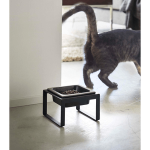 Single Pet Food Bowl - Tall - Steel + Ceramic Black