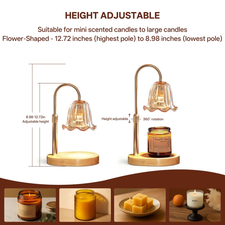 ムーンシャドウ ゴールデン キャンドル ウォーマー、2026 年新年装飾用アロマセラピー ランプ、タイマー付き高さ調節可能なキャンドル ウォーマー、バレンタインデー ギフト (男性にも女性にも適しています)、寝室、ティー ルーム、ラウンジ ルーム用の調光可能なアロマセラピー キャンドル ウォーマー、1 個。 5