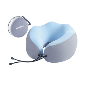 MYNOS Foldable U-Shaped Neck Pillow, Gray-blue. Single Pack. Rolls To Phone Size. 360° Support, Memory Foam, Breathable. Adjustable Buckle, Lightweight. For Travel, Office, Car, Naps. Washable.
