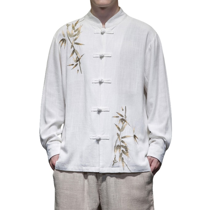 [중국에서 온 다이렉트 메일] ASIS 신중국식 리넨 자수 단추 긴팔 셔츠 당나라 정장 Hanfu-White M