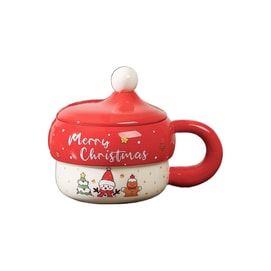 Christmas Gift Mug Cartoon Creative Shape Ceramic Water Cup With Lid Spoon Red Cartoon - Gift Box 301-400ml