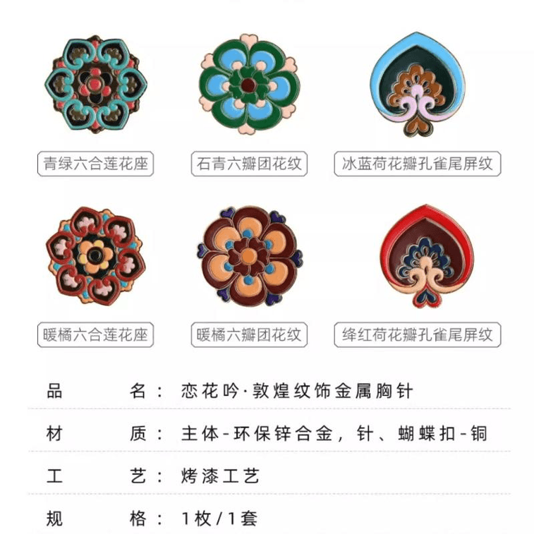 【中国直邮】 中国国家博物馆 国家博物馆 敦煌研究院 藻井徽章胸针 博物馆文创礼物胸花胸针 六合莲花座暖橘 3*3厘米 3