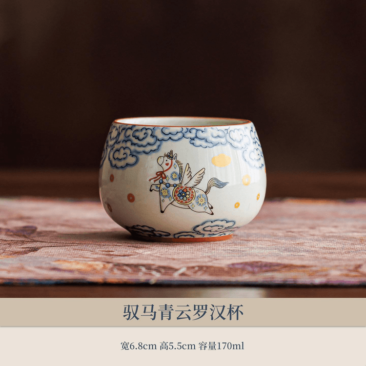 中國直郵】 一品仟堂出馬青雲羅漢杯主人杯單杯陶瓷品茗杯6.8*5.5厘米- Yami