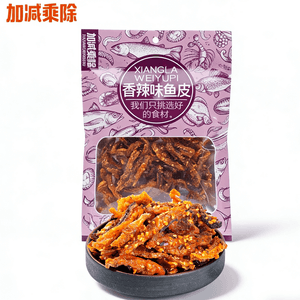 スパイシーフィッシュスキン（1袋、82g） - クリスピーなタラ - ドリンクのお供や、ちょっとした欲求を満たすのに最適です。