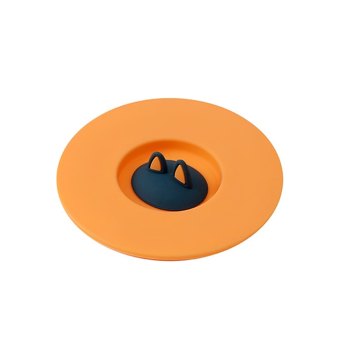 中国直邮 创意猫耳朵硅胶杯盖防漏防尘马克杯陶瓷茶杯水杯小猫杯盖  活力橙