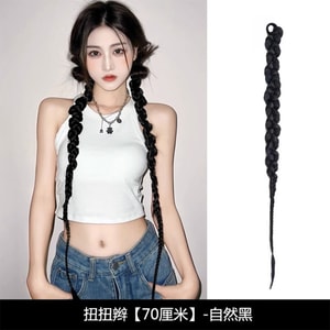 Fake Hair with Braided Pigtails Popular Twisted Ponytail Wig European and American Style Natural Black F