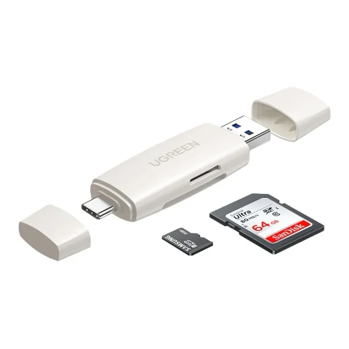 【香港直送】UGREEN CM304 2-in-1 カードリーダー、ミルクティーカラー、1個、USB 3.0 + Type-C、デュアルSD/TFカードリーダー