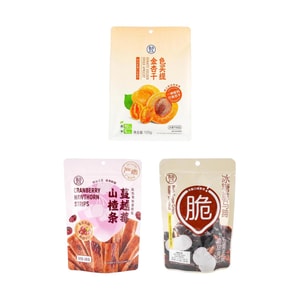 盒马 酸甜果乾零食組合 蔓越莓山楂條+冰糖脆馬蹄+色買提金杏乾 393g【3件超值組合裝】