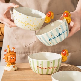 川岛屋 睡眠星星人碗 可爱陶瓷碗餐具 蓝条纹 6.1”