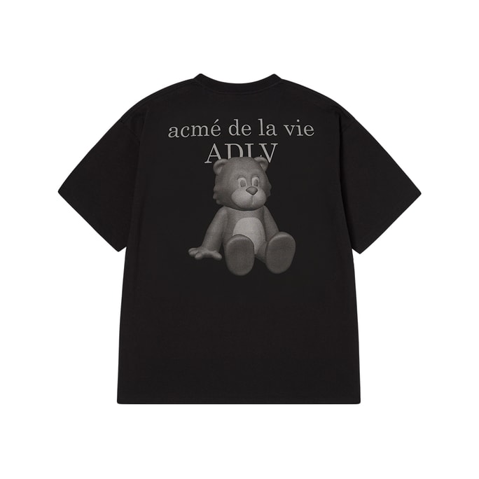 【韩国直邮】 韩国 acmé de la vie ADLV AC BEAR 单色基本款LOGO短袖T恤 黑色 2