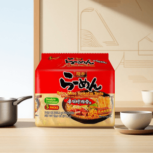 Menraku Japanese Ramen - Instant Noodles, Spicy Miso Tonkotsu Taste - Spicy Miso And Rich Tonkotsu Flavor Soup, 5 Pack