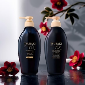 TSUBAKI Black Camellia Luxury Black Ion Repair Strong EX Shampoo&Conditioner, 15.22 fl oz*2
