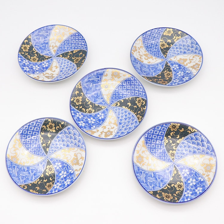日本九谷瓷器手工服务盘 5 套(铁线莲6.49英寸 x 6.49英寸)
