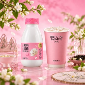 Jasmine Milk Tea 10.82 fl oz 【Gold Medal Jasmine Tea + Premium Raw Milk + Danish Cheese Powder】【Fresh Tea Aroma & Mellow Aftertaste】【Trending Milk Tea】