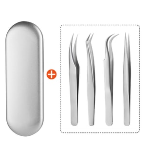 【中国直送】RAMBLE グラフティングまつげピンセット ミラーライト 4本セット まつげピンセット まつげカーラー 美容器具