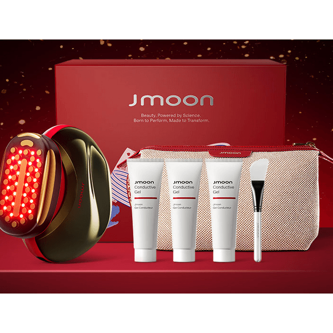 ULIKE JMOON 超キュート コラーゲンキャノン フェイシャル 引き締め、シワ軽減、リフトアップ オールインワン 最高級美容機器 (本体、ジェル3個、ブラシ1本、アクセサリーパック1個) レッド