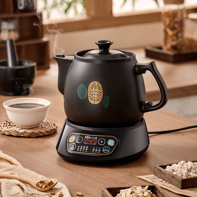 Bear Glass and Stainless Steel Electric Tea Kettle with Lift-out Tea Basket  1.8L-YSH-D18L5 Cream color 