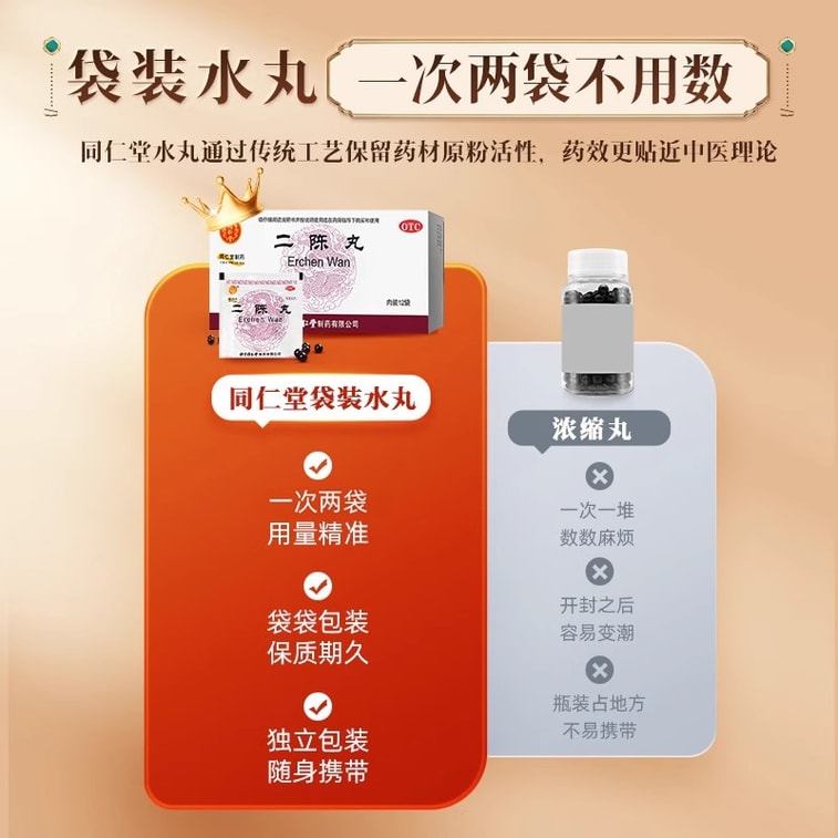 【中国直邮】 北京同仁堂 二陈丸 咳嗽痰湿二陈平胃丸化痰止咳二陈汤12袋/盒 3