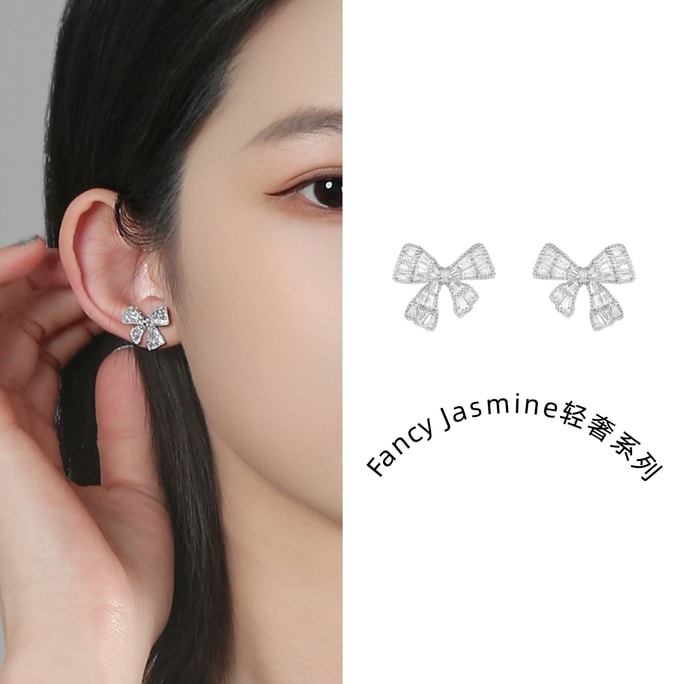 Light Luxury and Sweet Asymmetrical Bow Stud Earrings 925 Silver Needle Sweet Stud Earrings Light Luxury and Sweet Style Must-have little Tricks for dates 1 pair