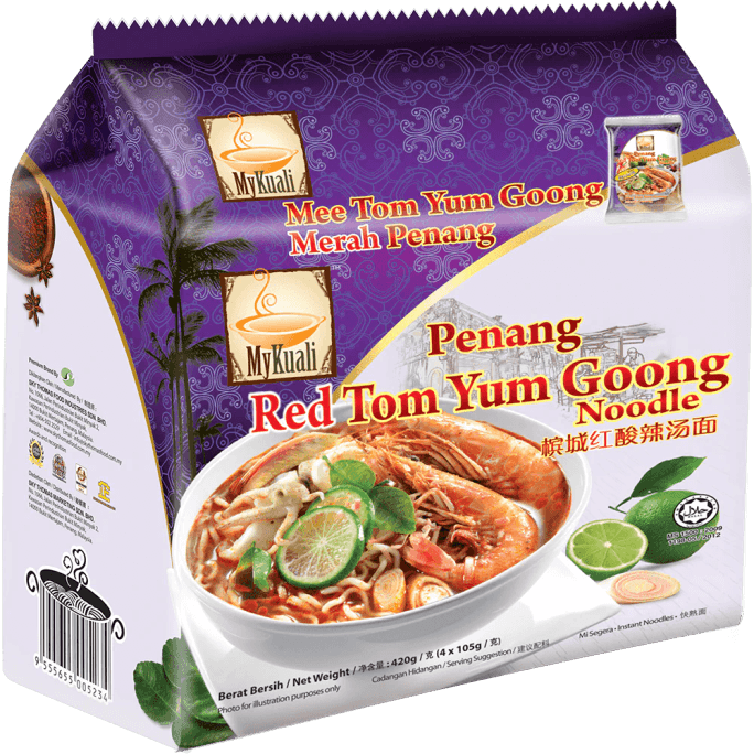 MyKuali Penang Red Tom Yum Goong Instant Noodle, 4 small packs