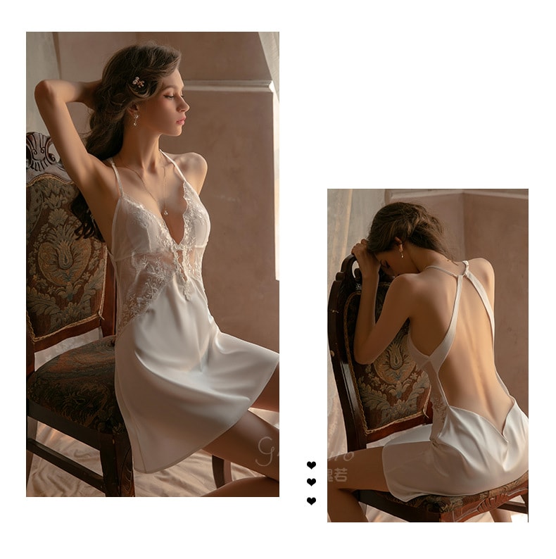 【中國直郵】 瑰若 情趣內衣 性感露背吊帶睡裙 黑色 M碼