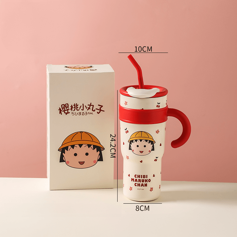 Co-marqué avec Cherry Maruko, Mega Straw Cup Ice Cup Grande Capacité Tasse Isolée avec Isolation en Acier Inoxydable 316 6