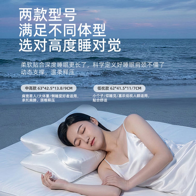 【中国直邮】 HSPM 记忆棉深睡护颈枕  成人侧睡蝴蝶枕  零压力助睡眠颈椎枕  灰色水光面料 低枕款 1 个 3