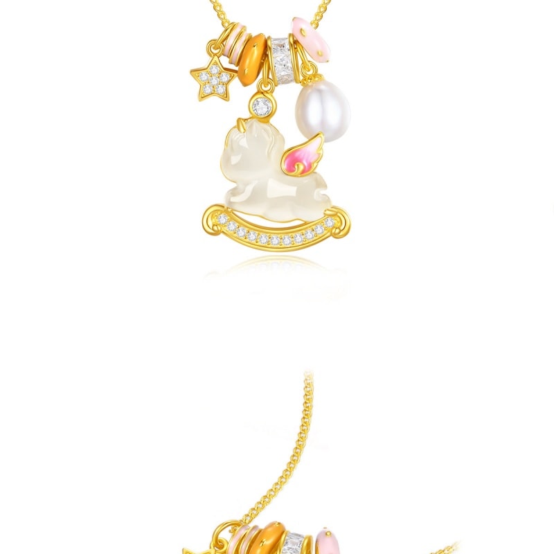 【中国直邮】 周大生 独角兽项链女S925银设计感可爱珐琅珍珠玉髓锁骨链恋爱攻略 共赴浪漫情人礼盒新年礼物 一个装