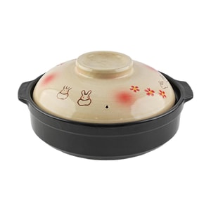 Rabbit & Flower Japanese Clay Pot Donabe,101 oz,11"Dx4"H(6.5"H)