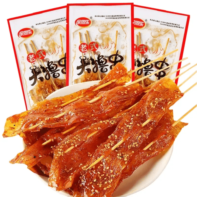 ユートングル 昔ながらの大きな串焼き 手切りベジタリアン肉豆製品 スパイシーストリップ 甘くてスパイシーな懐かしい子供時代のおやつ 60g*3袋