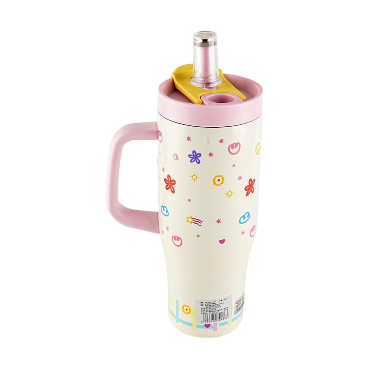 希樂 派對冰霸杯 巨無霸吸管保溫杯大容量水杯 甜心粉 900ml【陶瓷覆層內膽 直飲/吸管兩用】 8