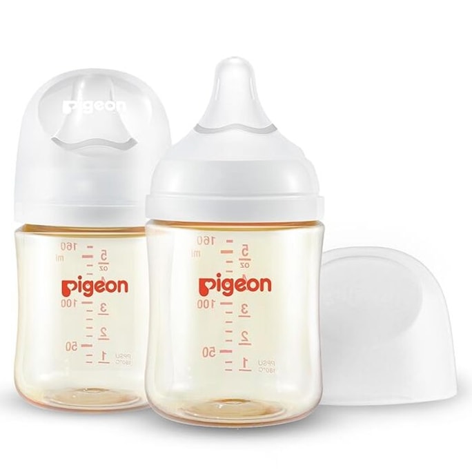 Pigeon PPSU Nursing Baby Bottle Wide Neck | Easy To Clean | 5.4 Oz (Pack Of 2 ) Includes 2Pcs SS Nipples (0m+)