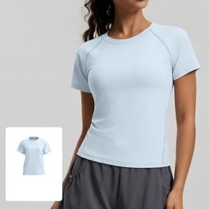 Crew Neck Loose Sporty Slim-Fit Breathable Versatile Sports Yoga Top  Cloud Water Blue XXL  1 Piece