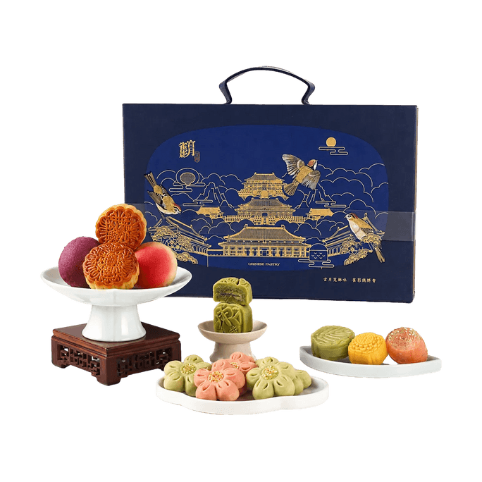 Moon Splendor Mooncake Gift Box 25.82oz 【Mango Pomelo Sago+Jasmine Milk Tea Lava Milk Grape+Peach+Rose Lychee+Lotus Seed】