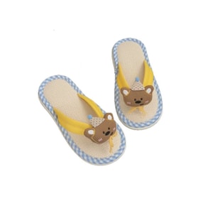 【中國直郵】 HSPM 新款ins風網紅卡通可愛亞麻拖鞋 藍黃色34-35