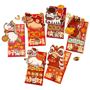 【中国直邮】 亲太太 2026马年新款立体造型卡通红包大号利是封新年压岁利是封  六个装 8.8*16.8cm 34款